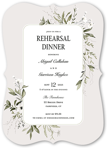 Floral Filigree Rehearsal Dinner Invitation, Gray, 5x7 Flat, 100% Recycled Cardstock , Bracket
