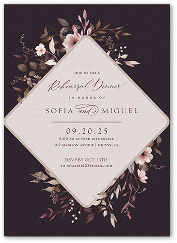 Blissful Bloom Rehearsal Dinner Invitation, Pink, 5x7 Flat, Luxe Double-Thick Cardstock, Square