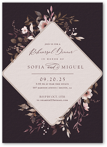 Blissful Bloom Rehearsal Dinner Invitation, Pink, 5x7 Flat, Standard Smooth Cardstock, Square