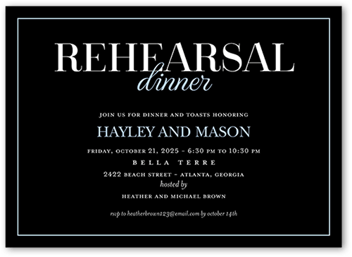 Glistening Glamour Rehearsal Dinner Invitation, Black, 5x7 Flat, Pearl Shimmer Cardstock, Square, Black