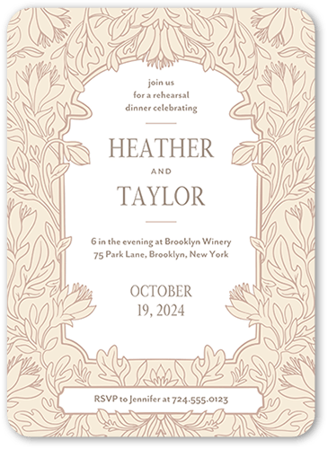 Newlywed Nouveau Rehearsal Dinner Invitation, White, 5x7 Flat, Standard Smooth Cardstock, Rounded