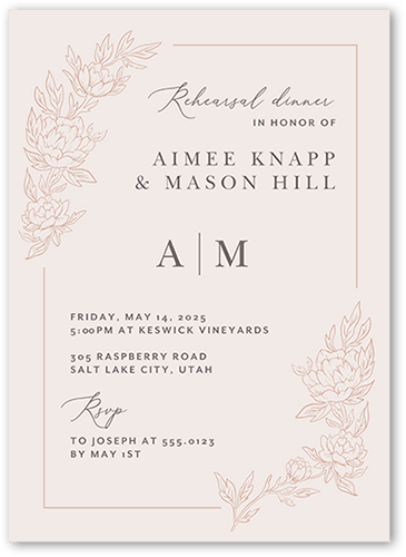 Floral Curve Rehearsal Dinner Invitation, Pink, 5x7, Luxe Double-Thick Cardstock, Square