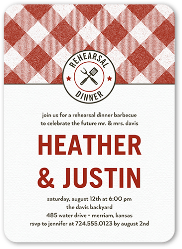 Backyard Banquet Rehearsal Dinner Invitation, Red, 5x7 Flat, Matte, Signature Smooth Cardstock, Rounded