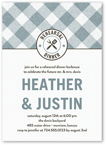 Backyard Banquet Rehearsal Dinner Invitation, Blue, 5x7 Flat, 100% Recycled Cardstock ?, Square