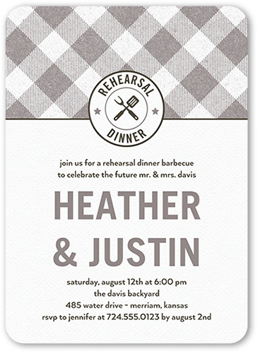 Backyard Banquet Rehearsal Dinner Invitation, Gray, 5x7 Flat, Pearl Shimmer Cardstock, Rounded, Gray