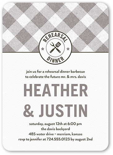 Backyard Banquet Rehearsal Dinner Invitation, Gray, 5x7 Flat, 100% Recycled Cardstock ?, Rounded