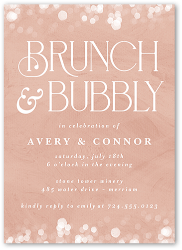 Bokeh Bubbly Rehearsal Dinner Invitation, Pink, 5x7 Flat, Pearl Shimmer Cardstock, Square