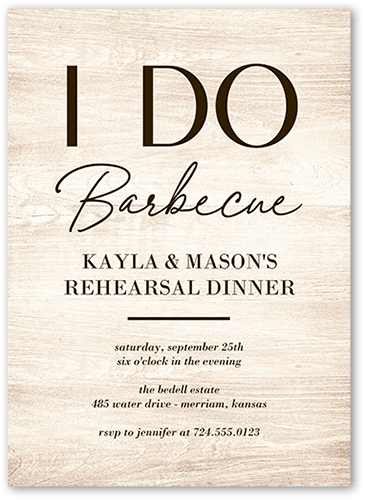 I Do Barbecue Rehearsal Dinner Invitation, Beige, 5x7 Flat, Luxe Double-Thick Cardstock, Square