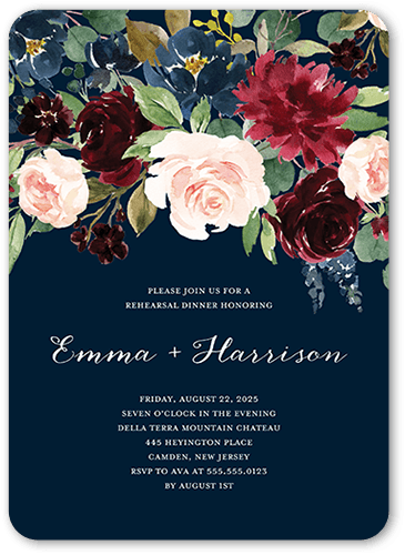 Exquisite Bouquet Rehearsal Dinner Invitation, Blue, 5x7 Flat, Standard Smooth Cardstock, Rounded