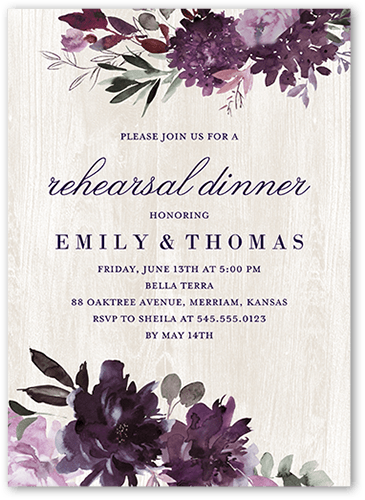 Muted Florals Rehearsal Dinner Invitation, Purple, 5x7 Flat, Matte, Signature Smooth Cardstock, Square