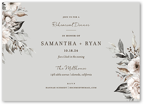 Neutral Florals Rehearsal Dinner Invitation, Grey, 5x7 Flat, 100% Recycled Cardstock , Square