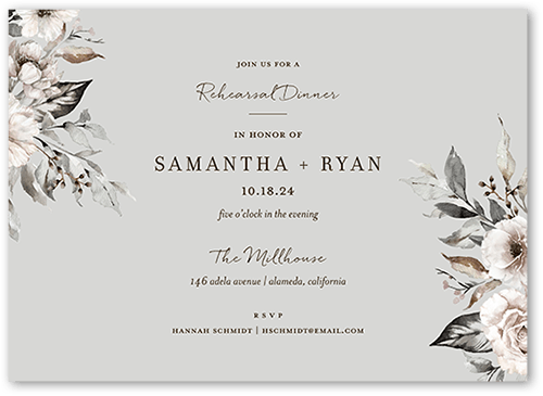 Neutral Florals Rehearsal Dinner Invitation, Grey, 5x7 Flat, Standard Smooth Cardstock, Square