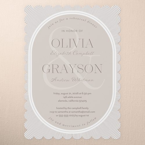 Grand Ampersand Rehearsal Dinner Invitation, Brown, 5x7 Flat, Pearl Shimmer Cardstock, Scallop
