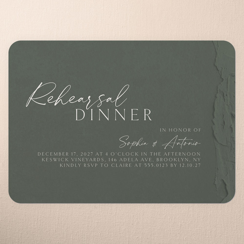 Torn Textures Rehearsal Dinner Invitation, Green, 5x7 Flat, Matte, Signature Smooth Cardstock, Rounded, Leafy