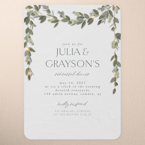 Laced Laurels Rehearsal Dinner Invitation, White, 5x7 Flat, Standard Smooth Cardstock, Rounded