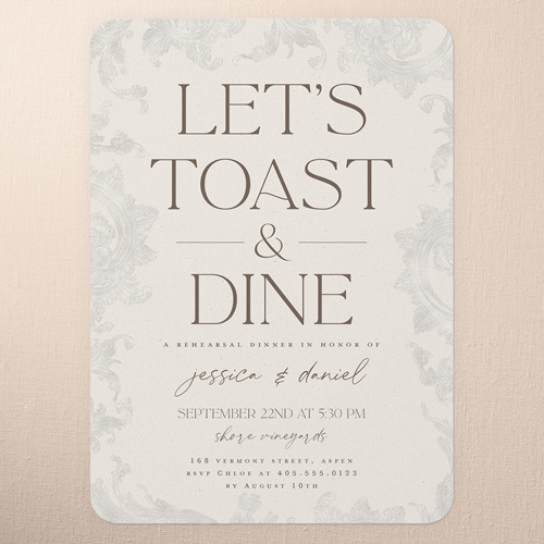 Touch Of Elegance Rehearsal Dinner Invitation, Beige, 5x7 Flat, Pearl Shimmer Cardstock, Rounded