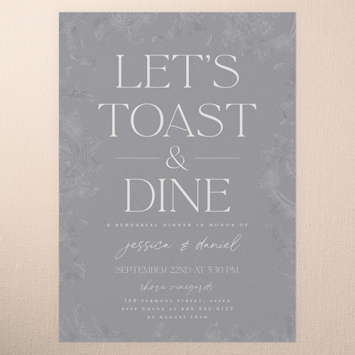 Touch Of Elegance Rehearsal Dinner Invitation, Gray, 5x7 Flat, Pearl Shimmer Cardstock, Square