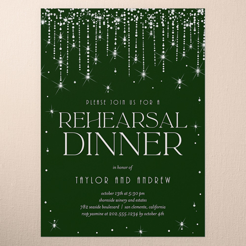 Adorned Glimmer Rehearsal Dinner Invitation, Green, 5x7 Flat, Pearl Shimmer Cardstock, Square