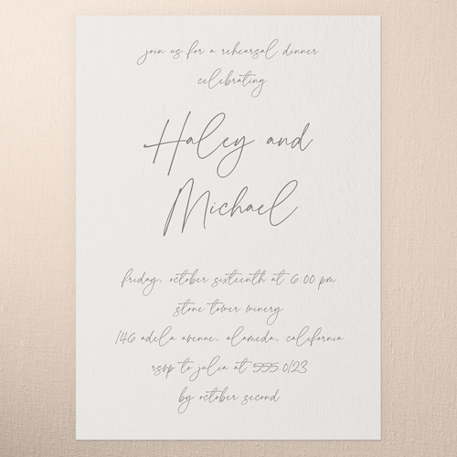 All Script Rehearsal Dinner Invitation, none, White, 5x7 Flat, Pearl Shimmer Cardstock, Square, Almond