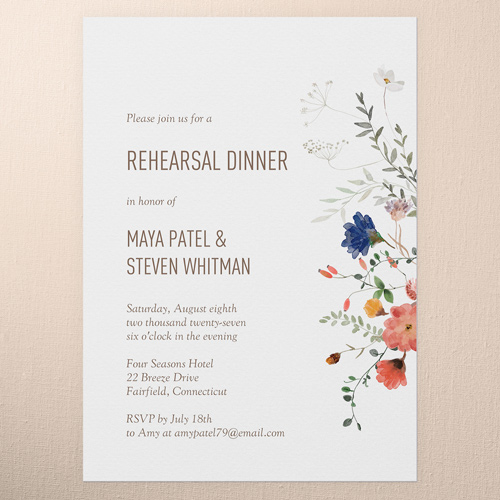 Tranquil Flowers Rehearsal Dinner Invitation, White, 5x7 Flat, Write Your Own Greeting, Luxe Double-Thick Cardstock, Square