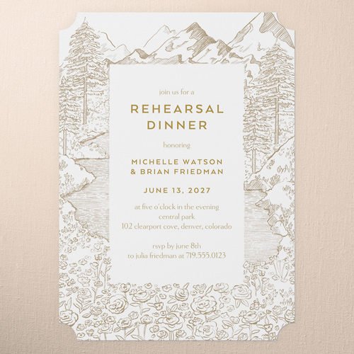 Alpine Affection Rehearsal Dinner Invitation, Brown, 5x7 Flat, Pearl Shimmer Cardstock, Ticket