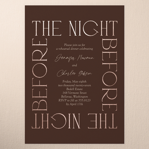 Romantic Gleam Rehearsal Dinner Invitation, Rose Gold Foil, Red, 5x7 Flat, Matte, Signature Smooth Cardstock, Square