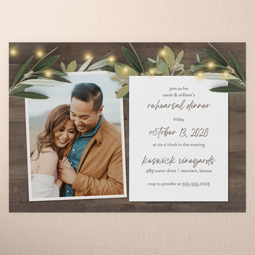 Laurel Accent Rehearsal Dinner Invitation, Brown, 5x7 Flat, Write Your Own Greeting, Pearl Shimmer Cardstock, Square