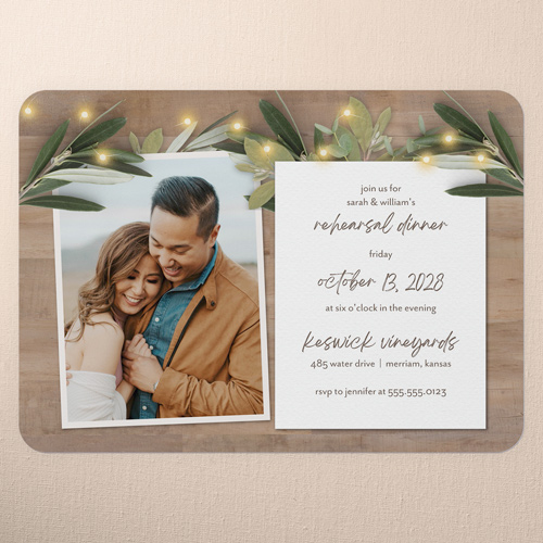 Laurel Accent Rehearsal Dinner Invitation, Beige, 5x7 Flat, Write Your Own Greeting, Standard Smooth Cardstock, Rounded, Apricot Mousse