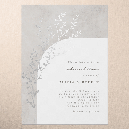 Beaming Branch Rehearsal Dinner Invitation, Gray, Silver Foil, 5x7 Flat, Luxe Double-Thick Cardstock, Square, Gray