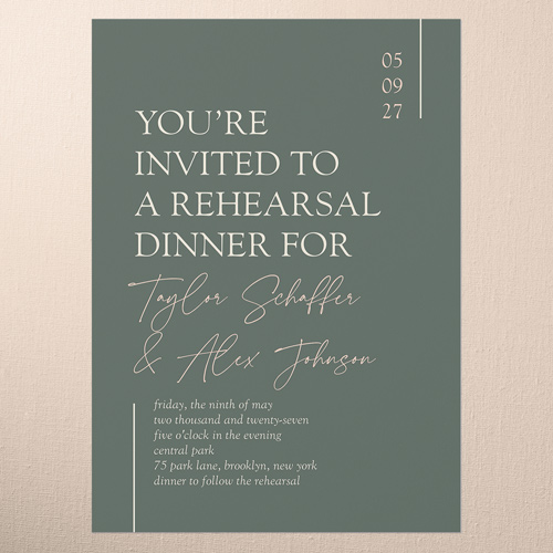 Divine Details Rehearsal Dinner Invitation, Green, none, 5x7 Flat, 100% Recycled Cardstock , Square