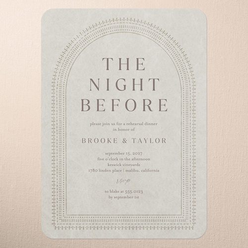 Baroque Border Rehearsal Dinner Invitation, Brown, 5x7 Flat, Write Your Own Greeting, 100% Recycled Cardstock , Rounded, Taupe