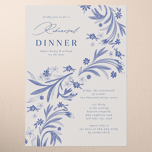 Floral Whimsy Rehearsal Dinner Invitation, Blue, 5x7 Flat, Standard Smooth Cardstock, Square
