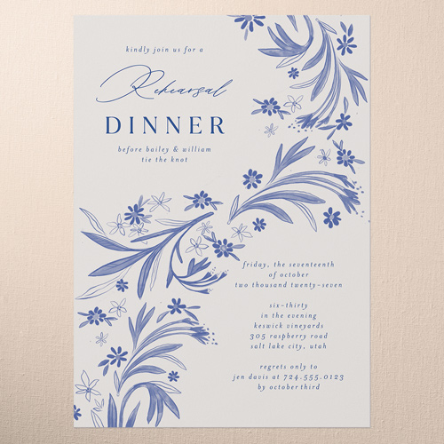 Floral Whimsy Rehearsal Dinner Invitation, Blue, 5x7 Flat, Luxe Double-Thick Cardstock, Square