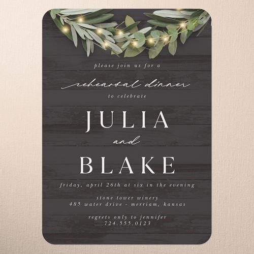 Wooden Wonders Rehearsal Dinner Invitation, Black, 5x7 Flat, 100% Recycled Cardstock , Rounded, Black
