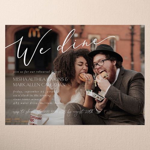 Snapshot Serenity Rehearsal Dinner Invitation, White, 5x7 Flat, 100% Recycled Cardstock , Square, White