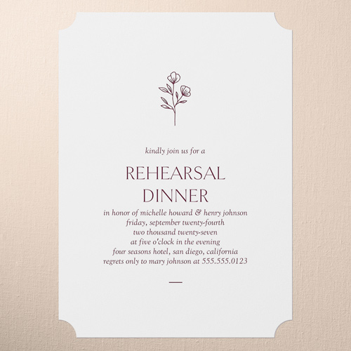 Editable Icon Rehearsal Dinner Invitation, Purple, 5x7 Flat, Pearl Shimmer Cardstock, Ticket