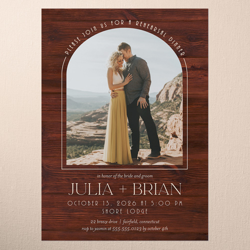 Timber Ties Rehearsal Dinner Invitation, Purple, 5x7 Flat, Pearl Shimmer Cardstock, Square, Merlot