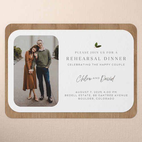Illuminated Leaves Rehearsal Dinner Invitation, Beige, 5x7 Flat, 100% Recycled Cardstock , Rounded, Latte