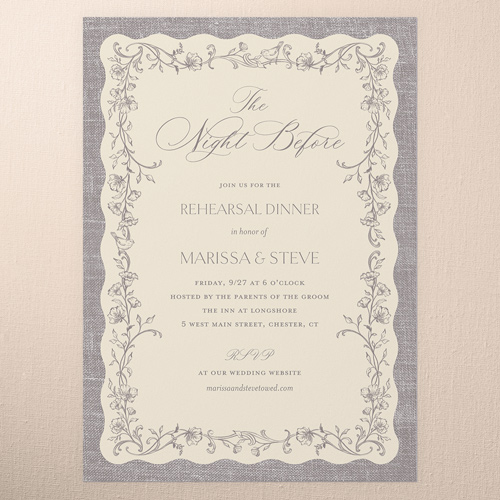 Gentle Ornamented Framework Rehearsal Dinner Invitation, Beige, 5x7 Flat, Pearl Shimmer Cardstock, Square, Cream