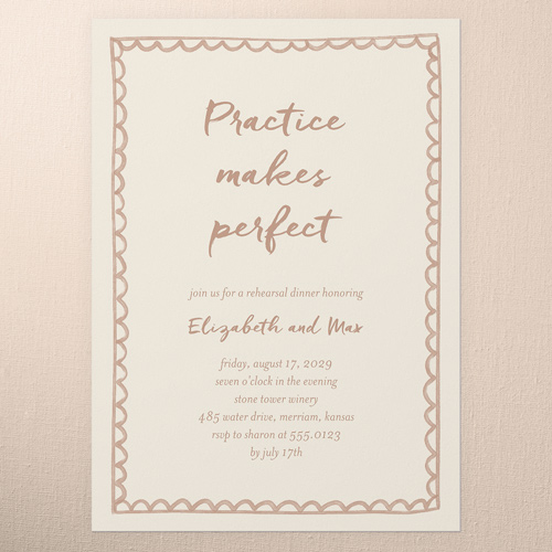 Doodle Border Rehearsal Dinner Invitation, Beige, 5x7 Flat, 100% Recycled Cardstock , Square, Hazelnut
