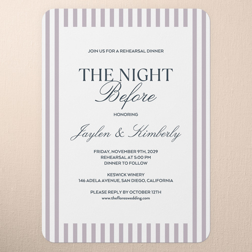Fashionable Fonts Rehearsal Dinner Invitation, Purple, 5x7 Flat, Matte, Signature Smooth Cardstock, Rounded, Lavender