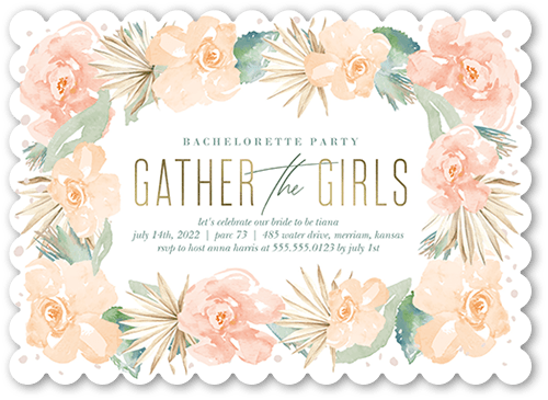 Gather the Girls Bachelorette Party Invitation, White, 5x7 Flat, 100% Recycled Cardstock , Scallop