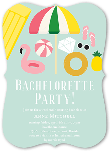 Pool Party Bash Bachelorette Party Invitation, Blue, 5x7 Flat, Pearl Shimmer Cardstock, Bracket