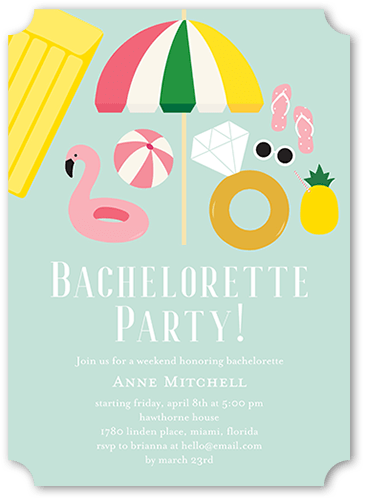 Pool Party Bash Bachelorette Party Invitation, Blue, 5x7 Flat, Pearl Shimmer Cardstock, Ticket