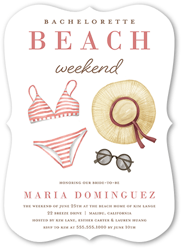 Beach Weekend Bachelorette Party Invitation, White, 5x7 Flat, Matte, Signature Smooth Cardstock, Bracket