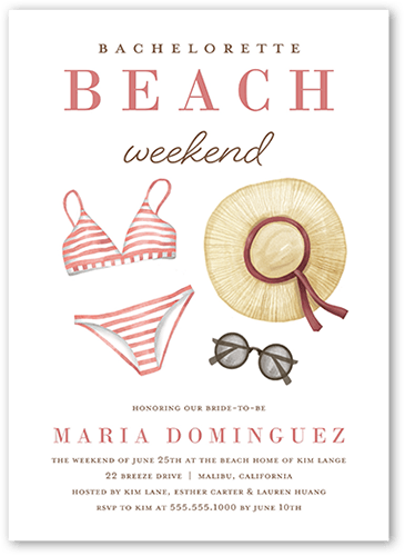 Beach Weekend Bachelorette Party Invitation, White, 5x7 Flat, Matte, Signature Smooth Cardstock, Square, White
