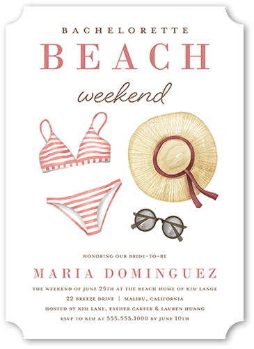 Beach Weekend Bachelorette Party Invitation, White, 5x7, Pearl Shimmer Cardstock, Ticket