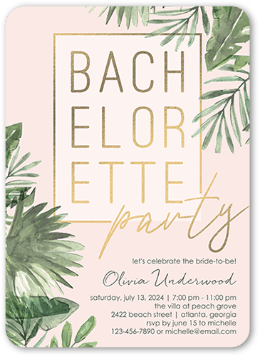 Tropical Bachelorette Bachelorette Party Invitation, Pink, 5x7, Standard Smooth Cardstock, Rounded