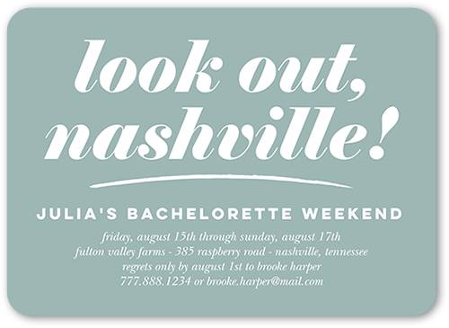 Look Out Bachelorette Party Invitation, Green, 5x7 Flat, Write Your Own Greeting, 100% Recycled Cardstock , Rounded