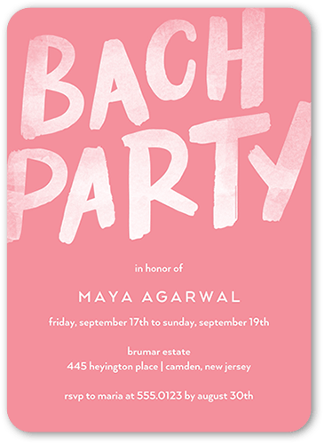 The Big Party Bachelorette Party Invitation, Pink, 5x7 Flat, 100% Recycled Cardstock , Rounded, Watermelon